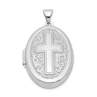 Load image into Gallery viewer, Sterling Silver Rhodium-plated Oval Cross Locket

