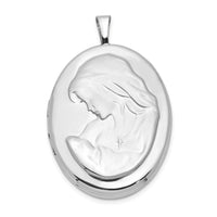Load image into Gallery viewer, Sterling Silver Rhodium-plated 26mm Mother and Baby Oval Locket
