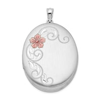 Load image into Gallery viewer, Sterling Silver Rhodium-plated Satin &amp; Enameled Floral 34mm Oval Locket
