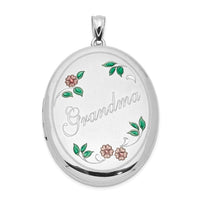 Load image into Gallery viewer, Sterling Silver Rhod-plated Enameled Floral Grandma 34mm Oval Locket
