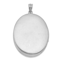 Load image into Gallery viewer, Sterling Silver Rhod-plated Satin &amp; Polished Enamel Rose 34mm Oval Locket
