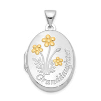 Load image into Gallery viewer, Sterling Silver Rhod-plated &amp; Gold-plated Floral Granddaughter Oval Locket
