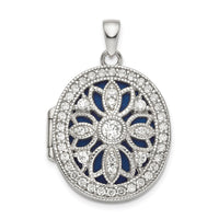 Load image into Gallery viewer, Sterling Silver Rhodium-plated Fancy CZ Oval Locket
