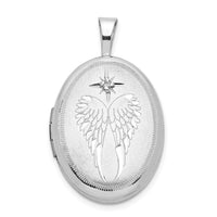 Load image into Gallery viewer, Sterling Silver Rhodium-plated 19mm Diamond Angel Wings Oval Locket
