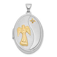 Load image into Gallery viewer, Sterling Silver RH-pltd w/Yellow Rhod Dia God Bless Angel Family Locket
