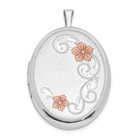 Load image into Gallery viewer, Sterling Silver RH 26mm Satin / Polished Enameled Flower D/C Oval Locket
