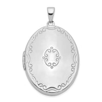 Load image into Gallery viewer, Sterling Silver Rhod-pltd Scroll Border 33mm Oval 4 Photo Family Locket
