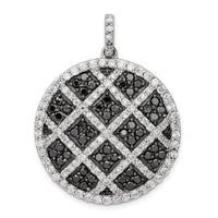 Load image into Gallery viewer, Sterling Silver Rhod-pltd Polished Black/White CZ Checkered Circle Pendant
