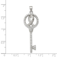 Load image into Gallery viewer, Sterling Silver RH-plated Breast Cancer Awareness Symbol CZ Key Pendant
