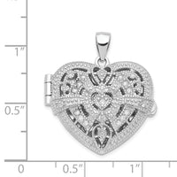 Load image into Gallery viewer, Sterling Silver Rhodium-plated CZ Fancy Design Heart 22mm Locket Pendant
