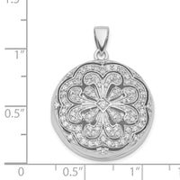 Load image into Gallery viewer, Sterling Silver Rhodium-plated CZ Flower Design 22mm Locket Pendant
