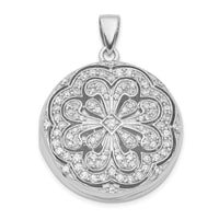 Load image into Gallery viewer, Sterling Silver Rhodium-plated CZ Flower Design 22mm Locket Pendant
