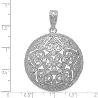 Load image into Gallery viewer, Sterling Silver Rhodium-plated Pave CZ Floral Design Circle Pendant

