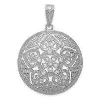 Load image into Gallery viewer, Sterling Silver Rhodium-plated Pave CZ Floral Design Circle Pendant
