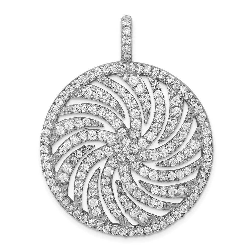 Sterling Silver Rhodium-plated CZ Large Circle Swirl Pendant