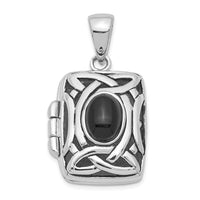Load image into Gallery viewer, Sterling Silver Rhodium-plated Antiqued Onyx Rectangle 20mm Locket
