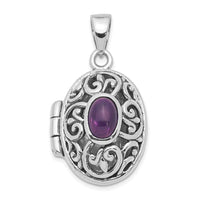 Load image into Gallery viewer, Sterling Silver Rhodium-plated and Antiqued Amethyst Locket
