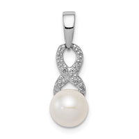 Load image into Gallery viewer, Sterling Silver Rhod Plated Diamond and FW Cultured Pearl Pendant
