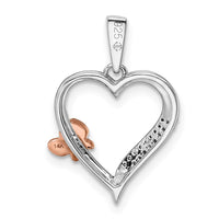 Load image into Gallery viewer, Sterling Silver Rhod-Plated w/14k Rose Gold Butterfly Diamond Heart Pendant
