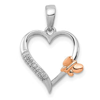 Load image into Gallery viewer, Sterling Silver Rhod-Plated w/14k Rose Gold Butterfly Diamond Heart Pendant
