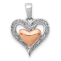 Load image into Gallery viewer, Sterling Silver Rhodium &amp; 14K Rose Gold Diamond Heart Pendant
