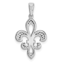 Load image into Gallery viewer, Sterling Silver Rhod-Plated with 14K Diamond Fleur De Lis Pendant
