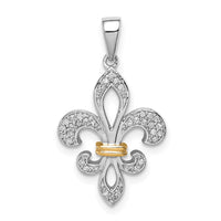 Load image into Gallery viewer, Sterling Silver Rhod-Plated with 14K Diamond Fleur De Lis Pendant
