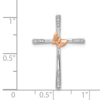 Load image into Gallery viewer, Sterling Silver Rh-pltd/14k Rose Gold Butterfly Diamond Cross Pendant
