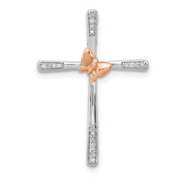 Load image into Gallery viewer, Sterling Silver Rh-pltd/14k Rose Gold Butterfly Diamond Cross Pendant
