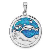 Load image into Gallery viewer, Sterling Silver Rhodium-plated Blue Created Opal Dolphins Pendant
