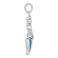 Load image into Gallery viewer, Sterling Silver Rhodium-plated Blue Created Opal Anchor Pendant
