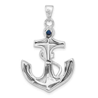 Load image into Gallery viewer, Sterling Silver Rhodium-plated Blue Created Opal Anchor Pendant
