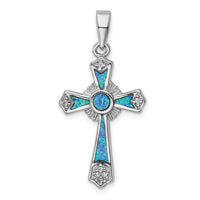 Load image into Gallery viewer, Sterling Silver Rhodium-plated CZ / Created Opal Cross Pendant

