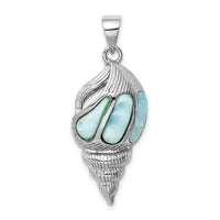 Load image into Gallery viewer, Sterling Silver Rhodium-plated Polished and Antiqued Larimar Shell Pendant
