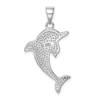 Load image into Gallery viewer, Sterling Silver Rhodium-plated Polished Larimar Dolphin Pendant
