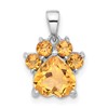 Sterling Silver Rhodium-plated Polished Citrine Paw Pendant