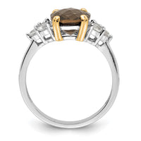 Load image into Gallery viewer, Brilliant Gemstones Sterling Silver with 14K Accent Rhodium-plated Smoky Quartz and White Topaz Ring
