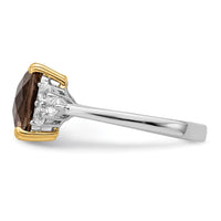 Load image into Gallery viewer, Brilliant Gemstones Sterling Silver with 14K Accent Rhodium-plated Smoky Quartz and White Topaz Ring
