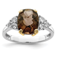 Load image into Gallery viewer, Brilliant Gemstones Sterling Silver with 14K Accent Rhodium-plated Smoky Quartz and White Topaz Ring
