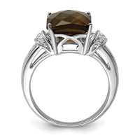 Load image into Gallery viewer, Sterling Silver Rhodium Octagonal Checker-Cut Smoky Quartz &amp; Diam. Ring

