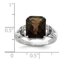 Load image into Gallery viewer, Sterling Silver Rhodium Octagonal Checker-Cut Smoky Quartz &amp; Diam. Ring
