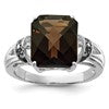 Sterling Silver Rhodium Octagonal Checker-Cut Smoky Quartz & Diam. Ring