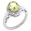 Sterling Silver Rhodium-plated Oval Lemon Quartz & Diamond Ring