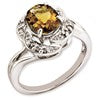 Sterling Silver Rhodium-plated Oval Whiskey Quartz & Diamond Ring