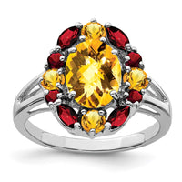 Load image into Gallery viewer, Sterling Silver Rhodium Citrine &amp; Garnet Ring
