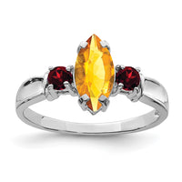 Load image into Gallery viewer, Sterling Silver Rhodium Citrine &amp; Garnet Ring

