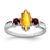 Sterling Silver Rhodium Citrine & Garnet Ring