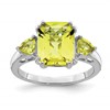 Sterling Silver Rhodium Checker-Cut Lemon Quartz Ring