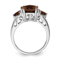 Load image into Gallery viewer, Sterling Silver Rhodium Checker-Cut Smoky Quartz Ring
