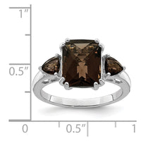 Load image into Gallery viewer, Sterling Silver Rhodium Checker-Cut Smoky Quartz Ring
